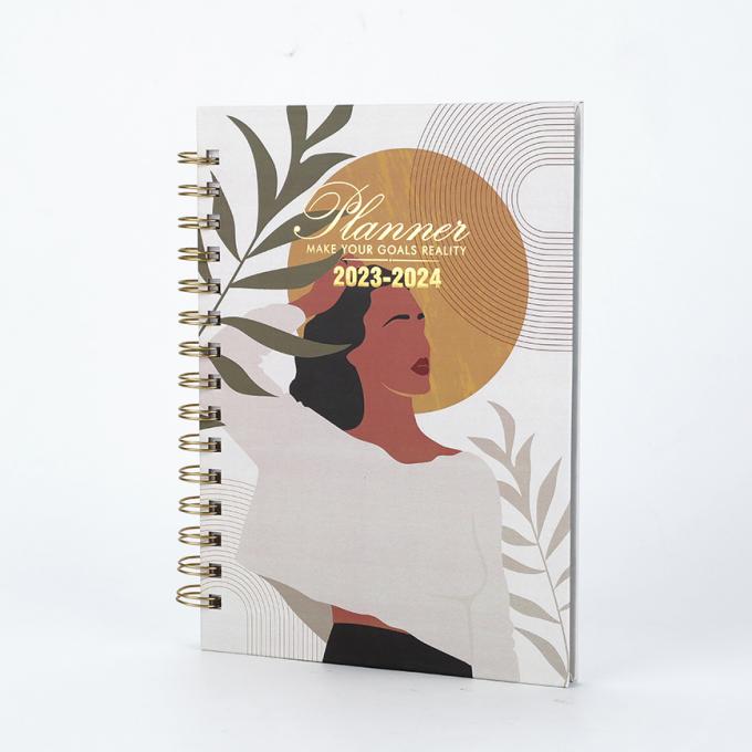 Office 2023-2024 A5 Vrouwen Goudfolie Spiraal Wekelijkse Maandelijkse Doel Diary Dagboek Agenda Planner 3