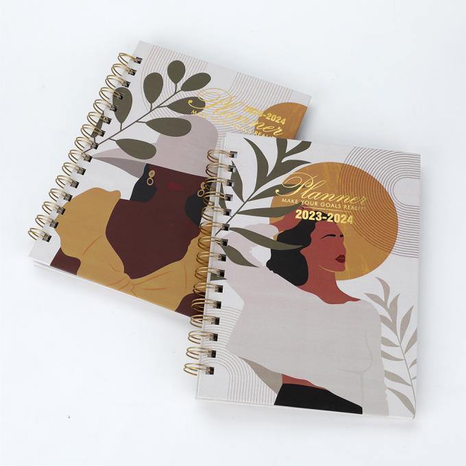 Office 2023-2024 A5 Vrouwen Goudfolie Spiraal Wekelijkse Maandelijkse Doel Diary Dagboek Agenda Planner 4