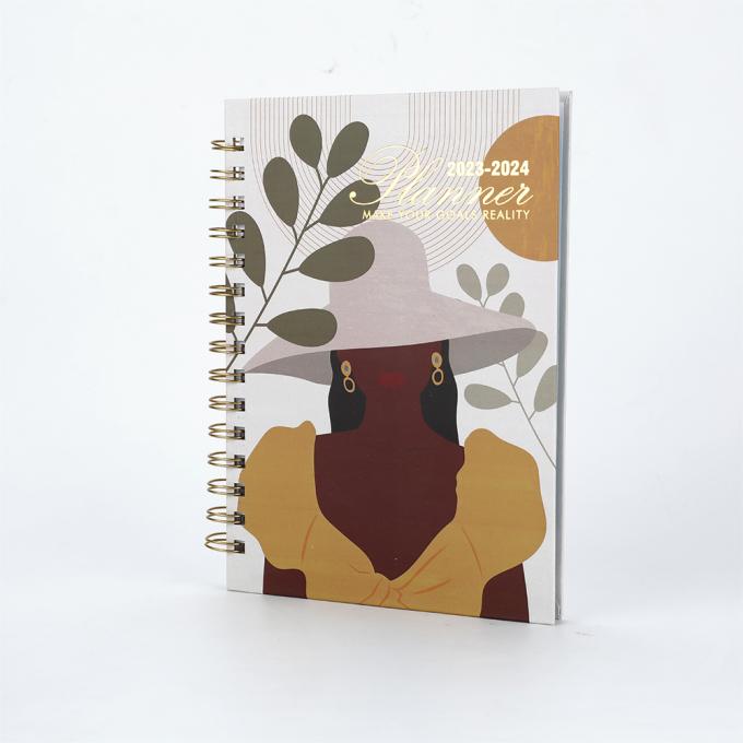 Office 2023-2024 A5 Vrouwen Goudfolie Spiraal Wekelijkse Maandelijkse Doel Diary Dagboek Agenda Planner 9