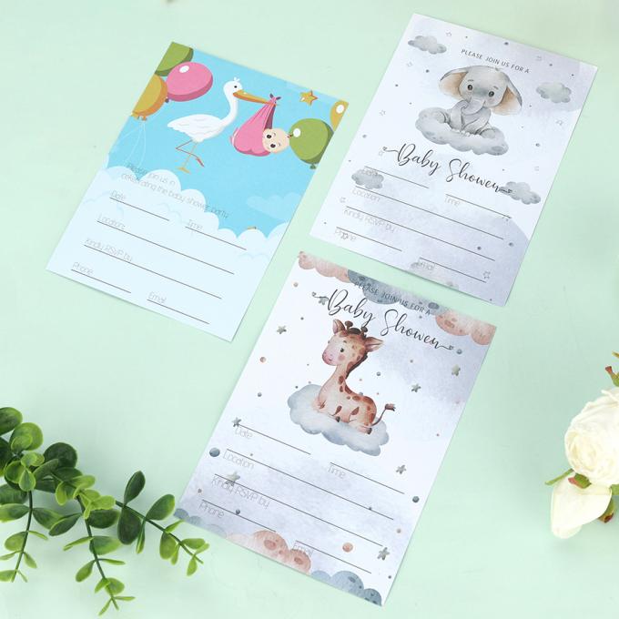 Gepersonaliseerde grootte Cartoon Geslacht onthullen feestkaarten en enveloppen Baby douche uitnodigingen 3