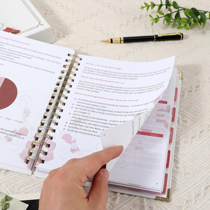 Goud folie spiraal bruiloft planner voor A5 bloemen bruiloft gastenboek organisator 6