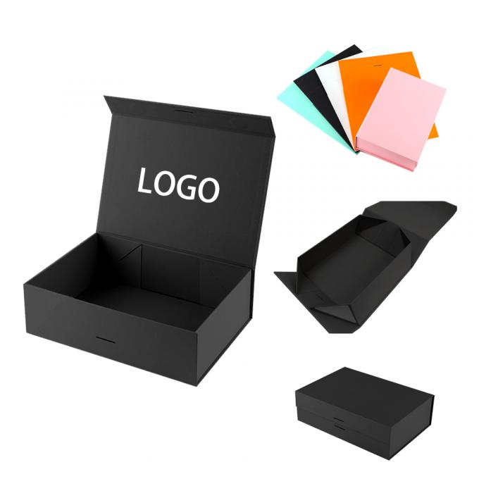 Retail Stand Box Custom Luxe Opvouwbaar Karton Zwart Kleding Verpakkingspapier Geschenk Magnetische Doos Met Logo 6