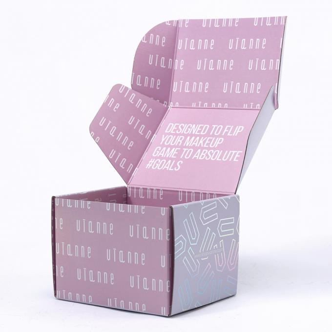 Custom Logo Holograaf Roze Mailer Box Klappend Gekromd Karton Papier Verpakking met Logo 8