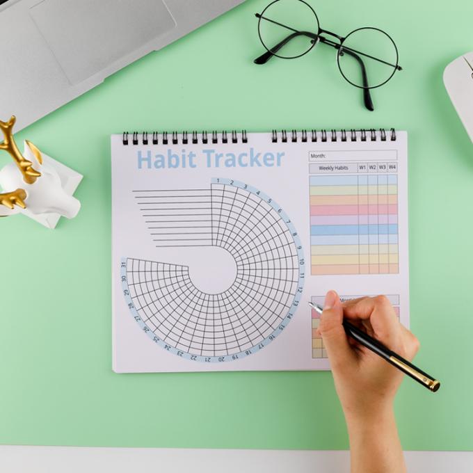 Papieren hoes Ongedateerde Doelagenda Dagelijkse Maandelijkse Jaarlijkse Spiraal Journal Planner Gewoonte Tracker 5
