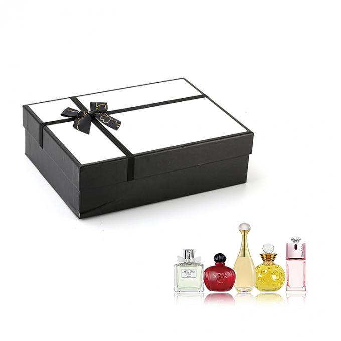 Gepersonaliseerde grootte aanvaard zwart deksel en basis parfum cadeau verpakking papieren doos met lint 6